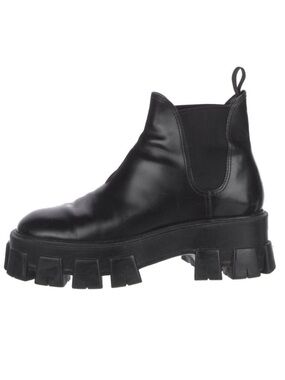Prada Leather Platform Chelsea Boots in Black